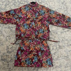 Red Dress 2 pc. Floral Quilt jacket (S) and skirt (M) NWT zip on skirt broken